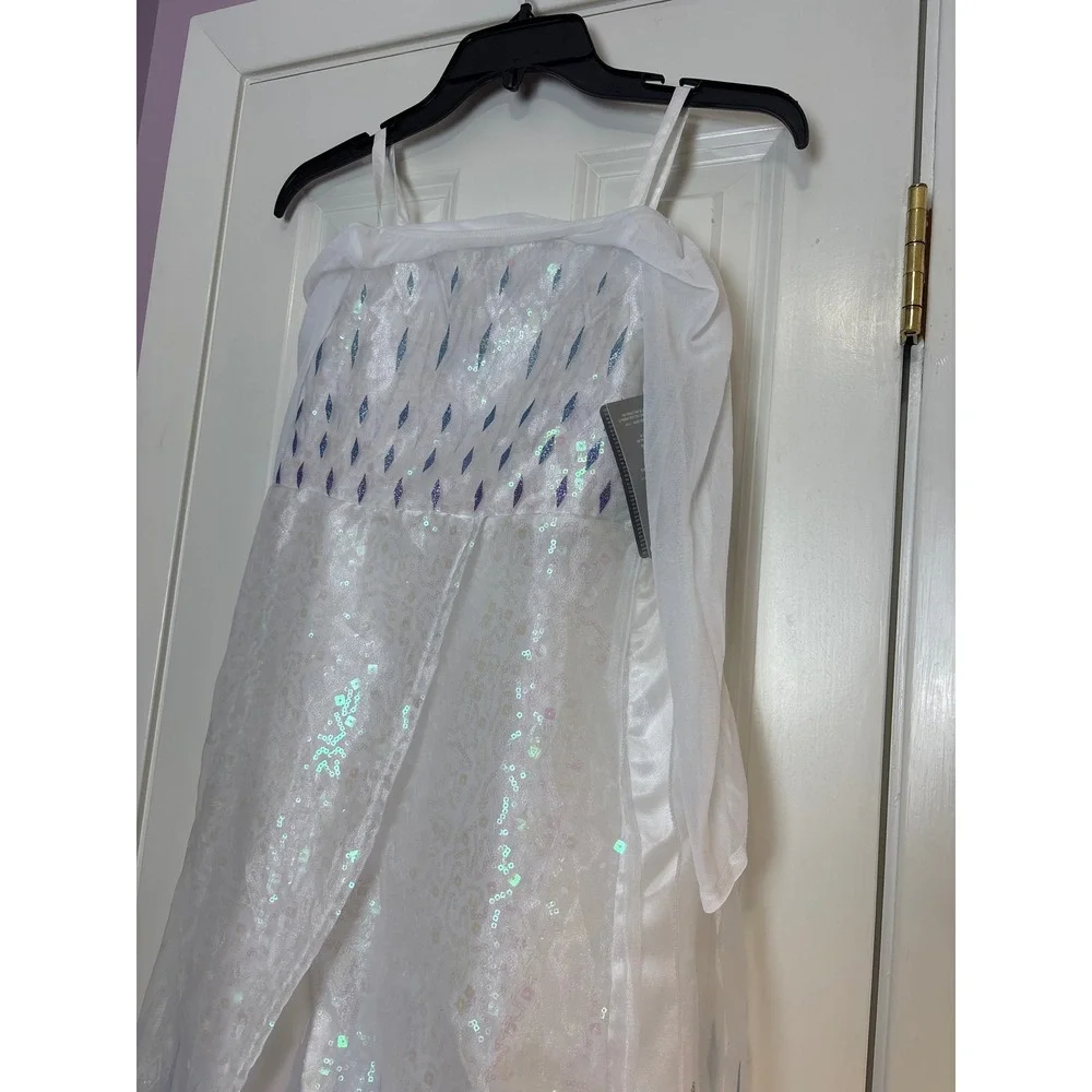 Disney Frozen Elsa Costume Dress Girls Size 5/6 White Blue Sequin Sparkle NWT - Picture 2 of 7